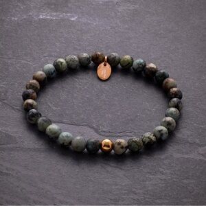 Stainless Steel Rose IP-plated 5mm Turquoise Bead Stretch Bracelet